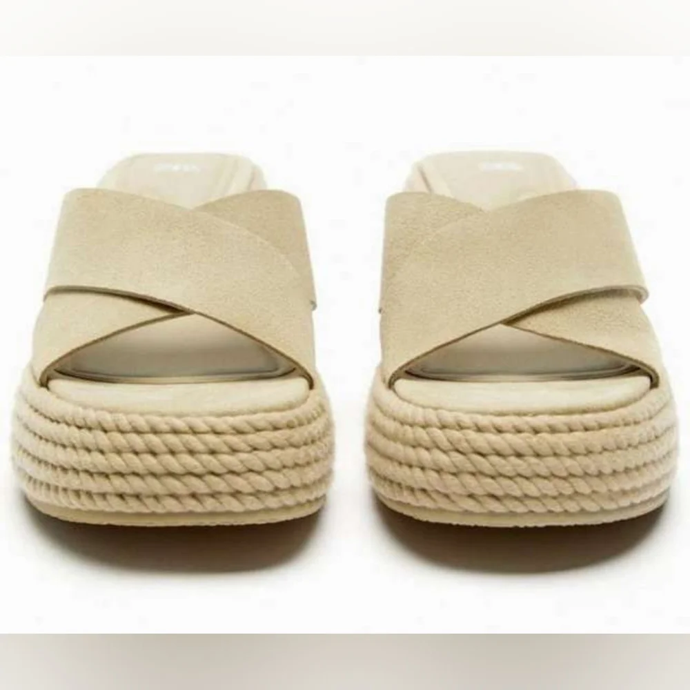Zara Suede Leather Wedges Espadrilles Sandals